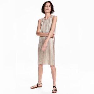 H&M Metallic Pleated Dress L NWT